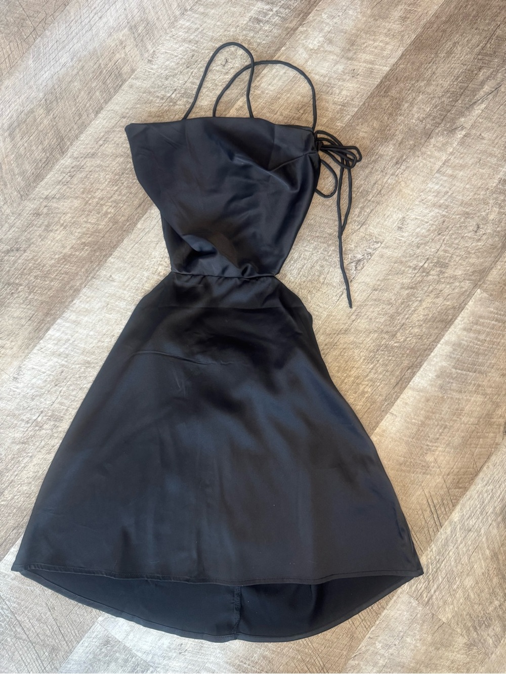 SHEIN Black Satin Halter Cutout Mini Dress
